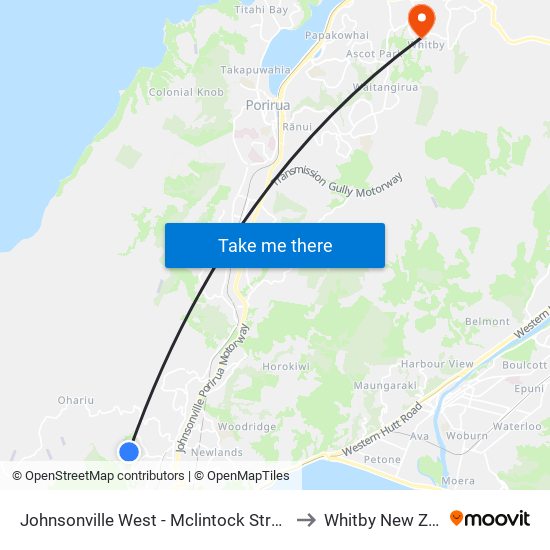 Johnsonville West - Mclintock Street (Near 74) to Whitby New Zealand map