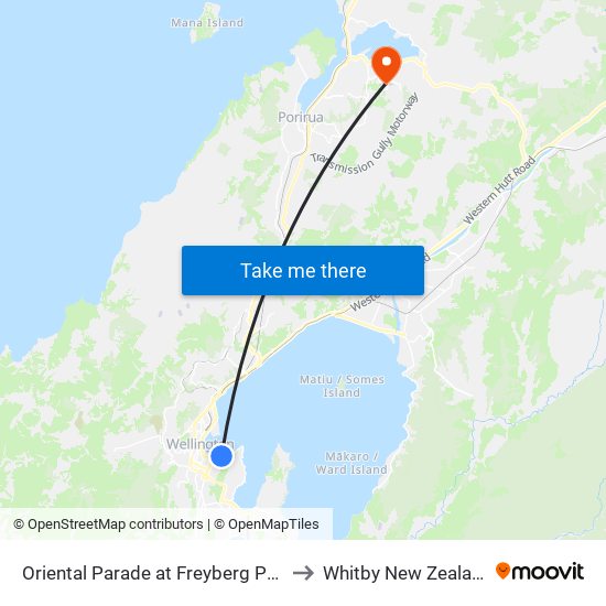 Oriental Parade at Freyberg Pool to Whitby New Zealand map