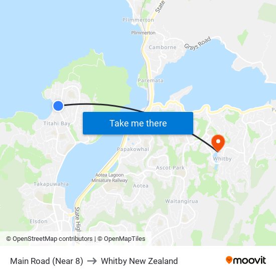 Main Road (Near 8) to Whitby New Zealand map