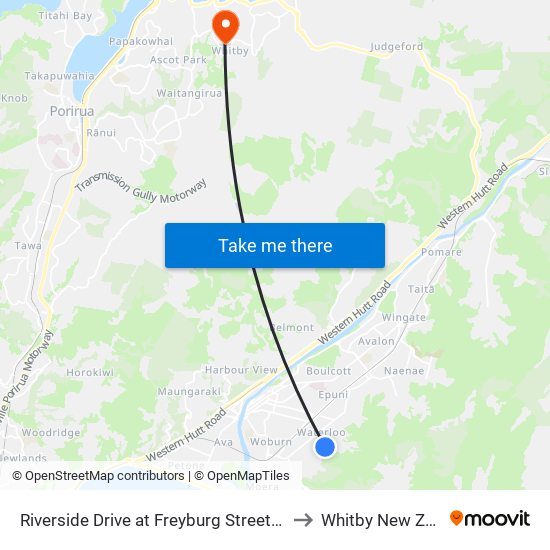 Riverside Drive at Freyburg Street (Near 221) to Whitby New Zealand map