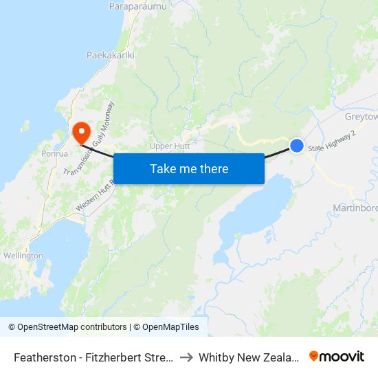 Featherston - Fitzherbert Street to Whitby New Zealand map