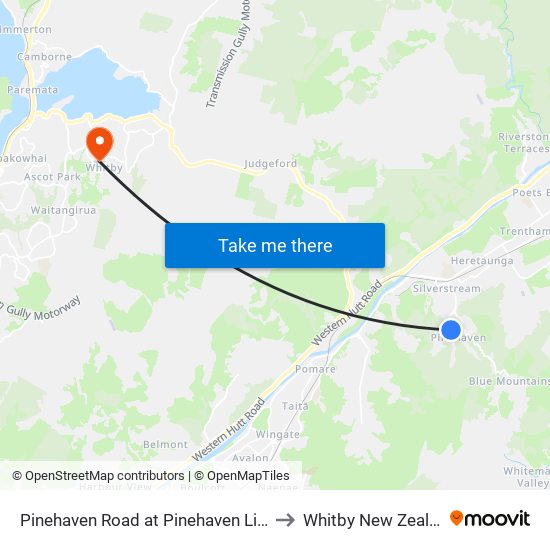 Pinehaven Road at Pinehaven Library to Whitby New Zealand map