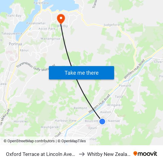 Oxford Terrace at Lincoln Avenue to Whitby New Zealand map