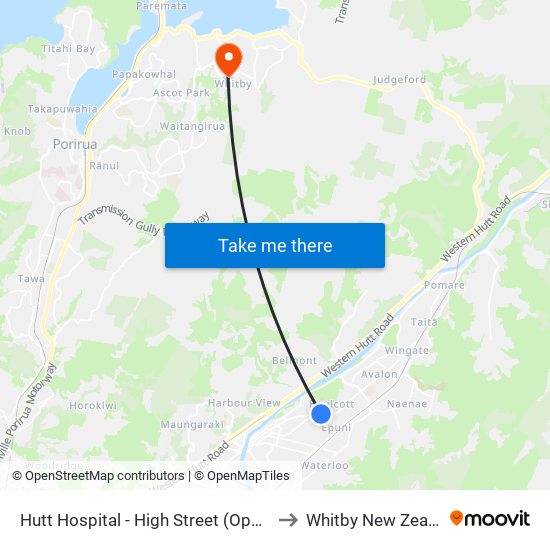 Hutt Hospital - High Street (Opposite) to Whitby New Zealand map