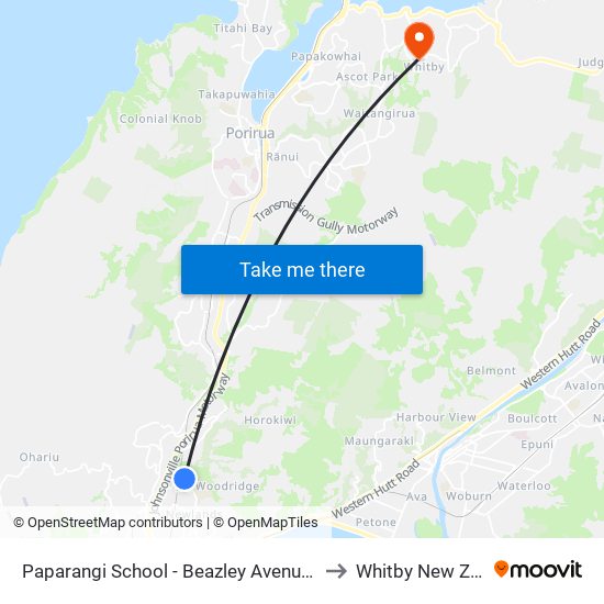 Paparangi School - Beazley Avenue (Opposite) to Whitby New Zealand map