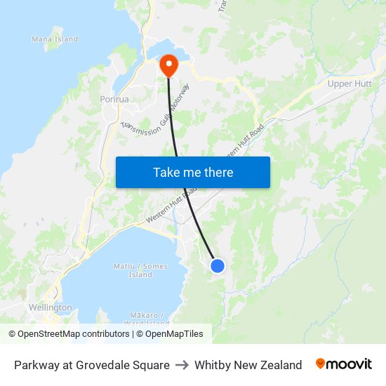 Parkway at Grovedale Square to Whitby New Zealand map