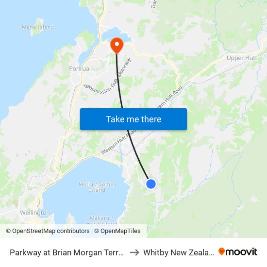 Parkway at Brian Morgan Terrace to Whitby New Zealand map