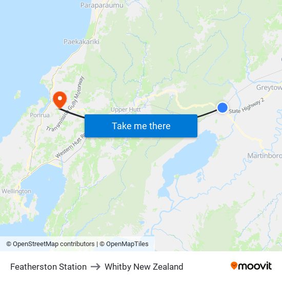Featherston Station to Whitby New Zealand map
