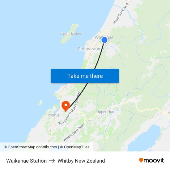 Waikanae Station to Whitby New Zealand map