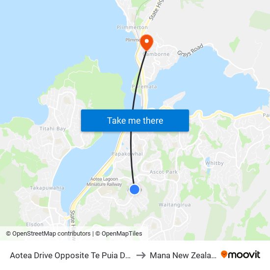 Aotea Drive Opposite Te Puia Drive to Mana New Zealand map