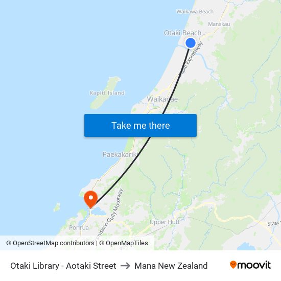 Otaki Library - Aotaki Street to Mana New Zealand map