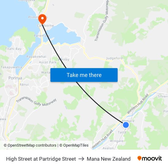 High Street at Partridge Street to Mana New Zealand map