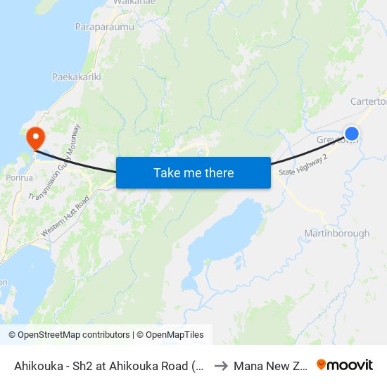 Ahikouka - Sh2 at Ahikouka Road (Hail And Ride) to Mana New Zealand map