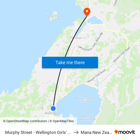 Murphy Street - Wellington Girls' College to Mana New Zealand map