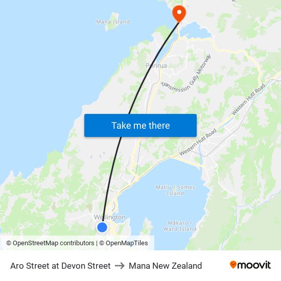 Aro Street at Devon Street to Mana New Zealand map