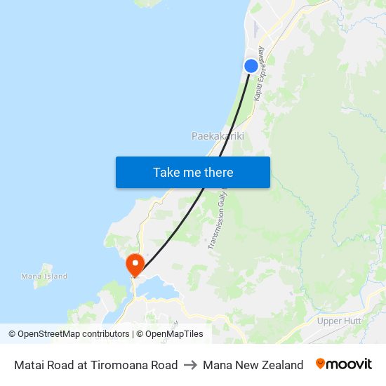 Matai Road at Tiromoana Road to Mana New Zealand map