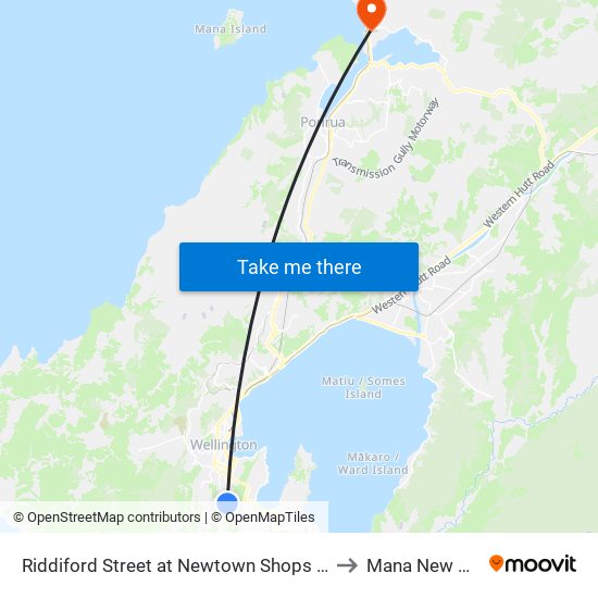 Riddiford Street at Newtown Shops (Opposite 157) to Mana New Zealand map