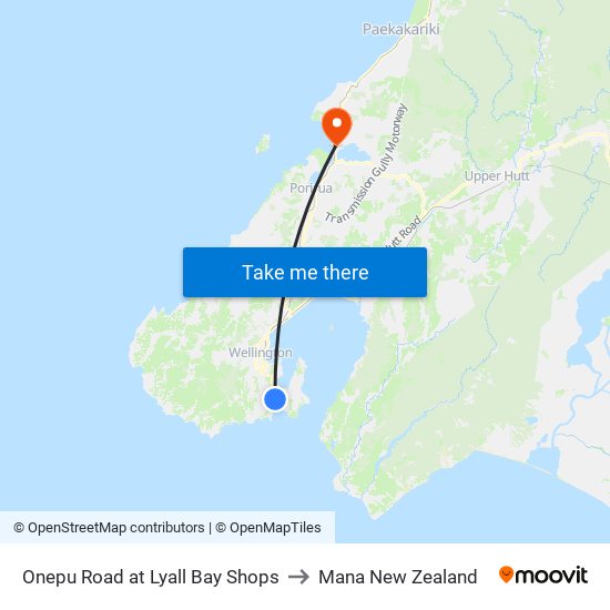 Onepu Road at Lyall Bay Shops to Mana New Zealand map