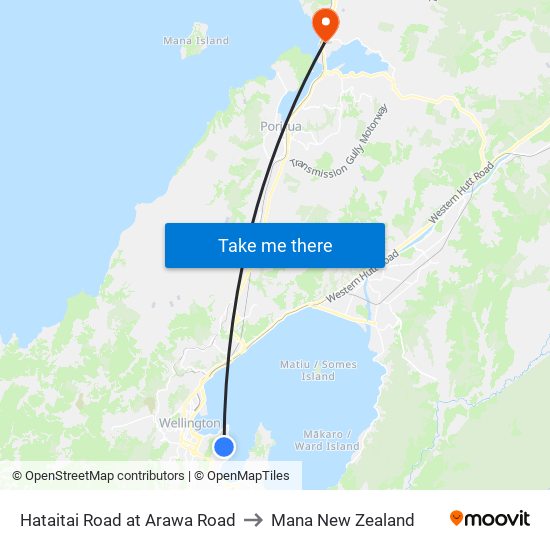 Hataitai Road at Arawa Road to Mana New Zealand map