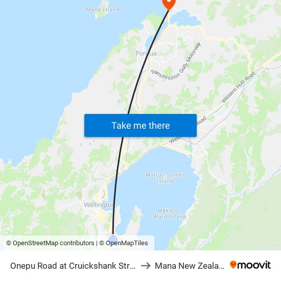 Onepu Road at Cruickshank Street to Mana New Zealand map