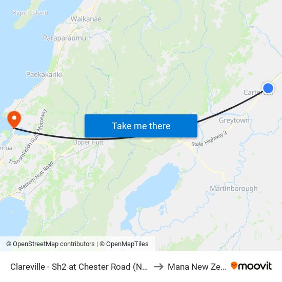 Clareville - Sh2 at Chester Road (Northbound) to Mana New Zealand map