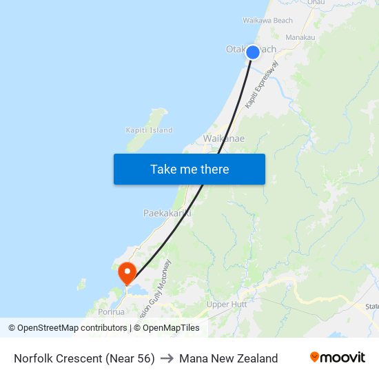 Norfolk Crescent (Near 56) to Mana New Zealand map