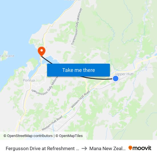 Fergusson Drive at Refreshment Place to Mana New Zealand map