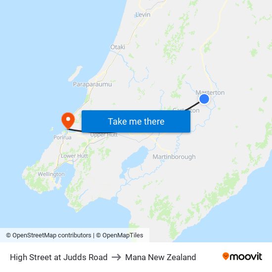 High Street at Judds Road to Mana New Zealand map