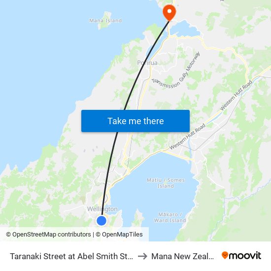 Taranaki Street at Abel Smith Street to Mana New Zealand map