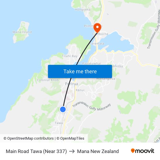 Main Road Tawa (Near 337) to Mana New Zealand map