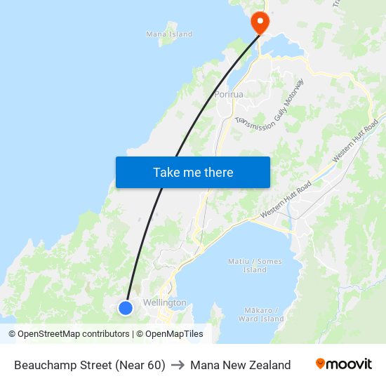 Beauchamp Street (Near 60) to Mana New Zealand map