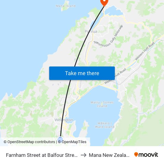 Farnham Street at Balfour Street to Mana New Zealand map