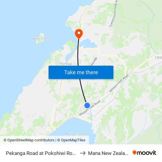 Pekanga Road at Pokohiwi Road to Mana New Zealand map