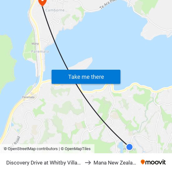 Discovery Drive at Whitby Village to Mana New Zealand map