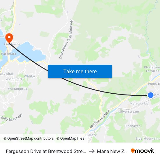 Fergusson Drive at Brentwood Street (Near 478) to Mana New Zealand map