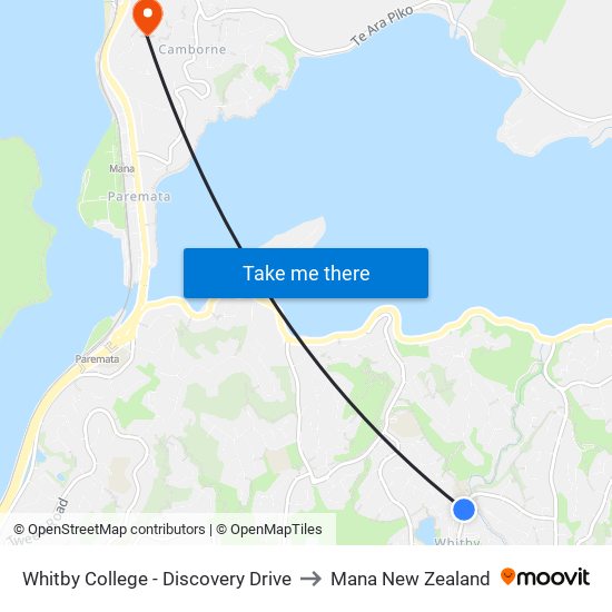 Whitby College - Discovery Drive to Mana New Zealand map