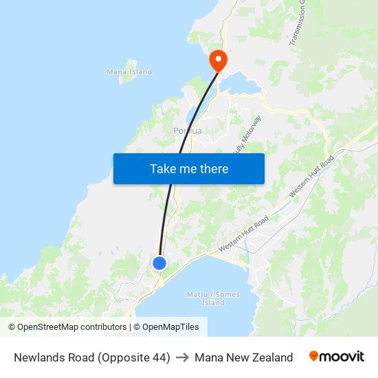 Newlands Road (Opposite 44) to Mana New Zealand map