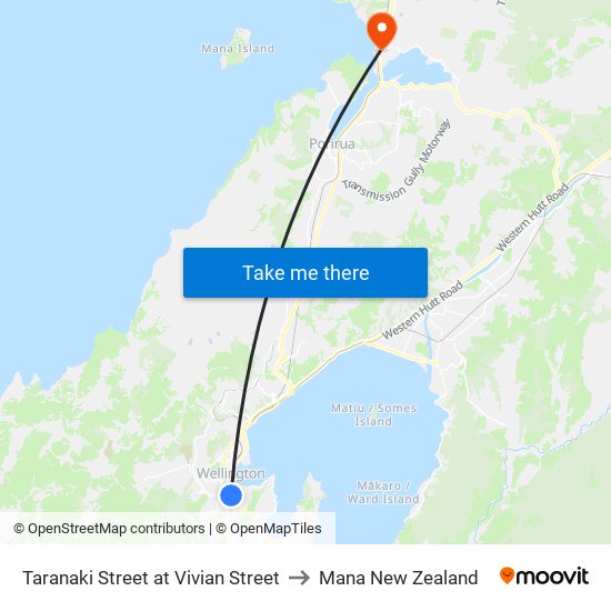 Taranaki Street at Vivian Street to Mana New Zealand map