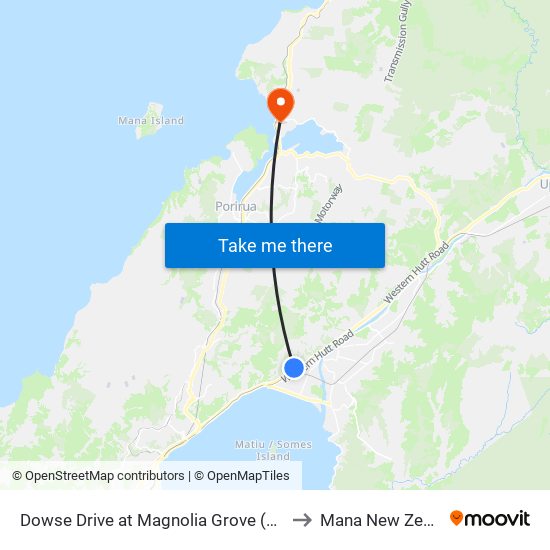 Dowse Drive at Magnolia Grove (Near 24) to Mana New Zealand map