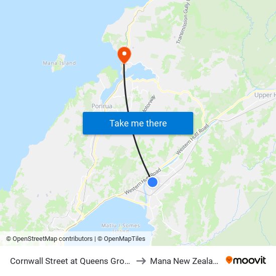 Cornwall Street at Queens Grove to Mana New Zealand map