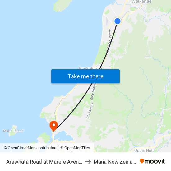 Arawhata Road at Marere Avenue to Mana New Zealand map