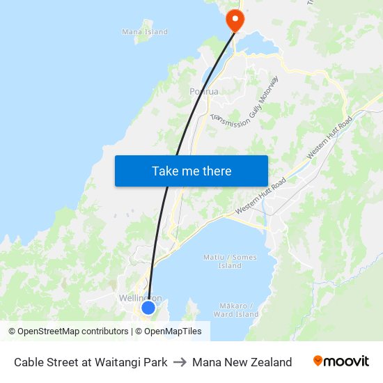 Cable Street at Waitangi Park to Mana New Zealand map