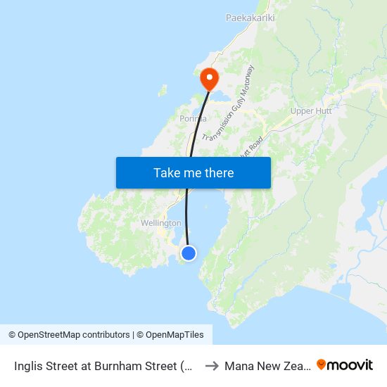 Inglis Street at Burnham Street (Near 88) to Mana New Zealand map