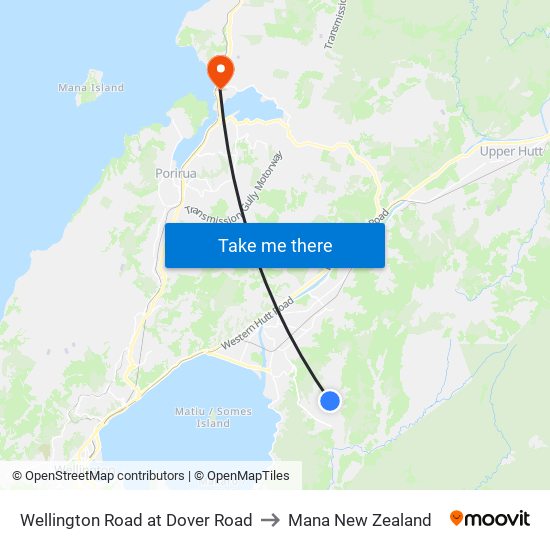 Wellington Road at Dover Road to Mana New Zealand map