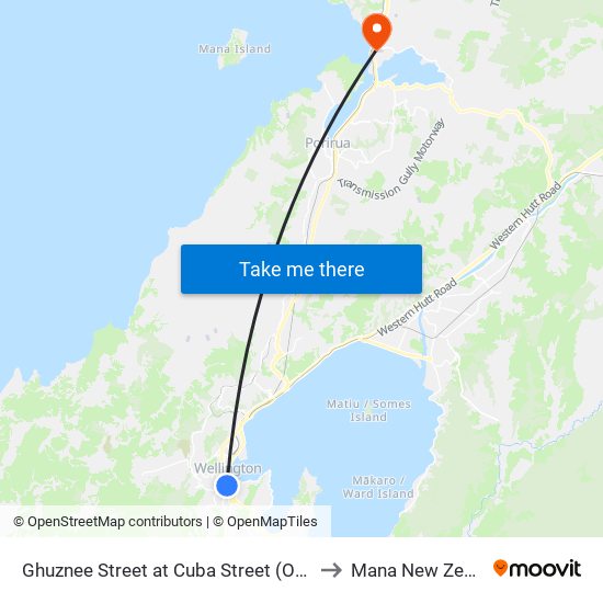Ghuznee Street at Cuba Street (Opposite) to Mana New Zealand map