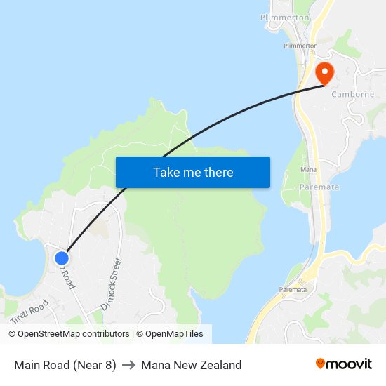 Main Road (Near 8) to Mana New Zealand map