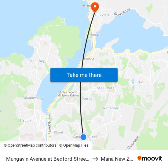 Mungavin Avenue at Bedford Street (Near 201) to Mana New Zealand map