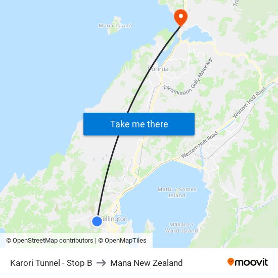 Karori Tunnel - Stop B to Mana New Zealand map