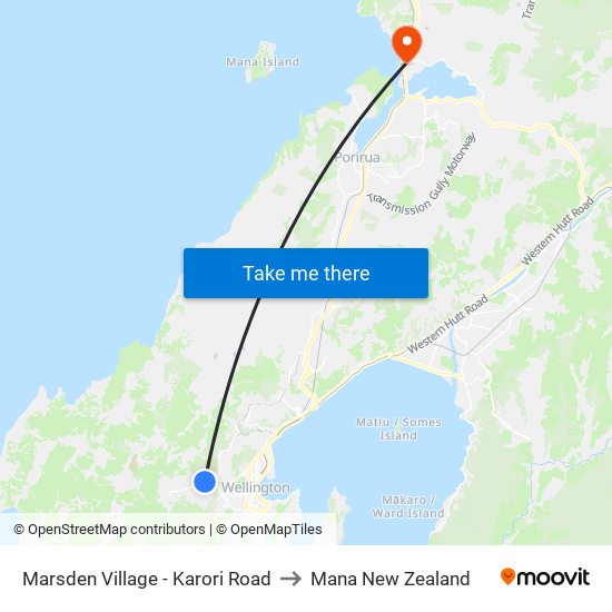 Marsden Village - Karori Road to Mana New Zealand map