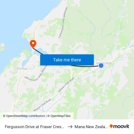 Fergusson Drive at Fraser Crescent to Mana New Zealand map